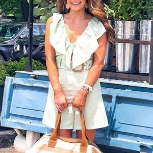 Riviera Frill Romper TOPSHOP Mint Cutout with Belt